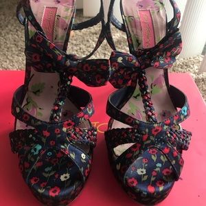Betsey Johnson floral satin strappy shoes